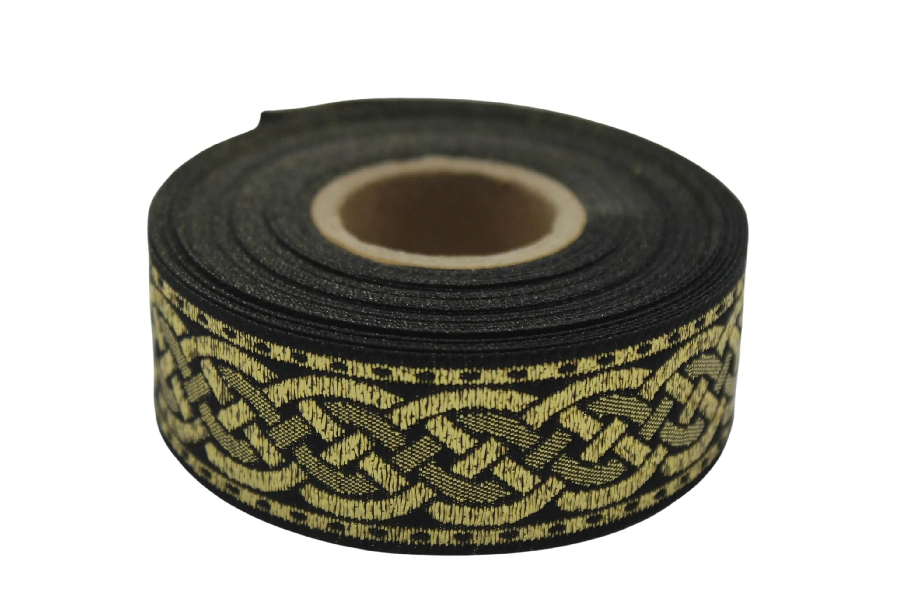 0.86 inch Metallic Gold Leprechaun Trim | Celtic Woven Border | 22 mm Woven Trimming | Jacquard Ribbon | Upholstery Fabric | CNK12