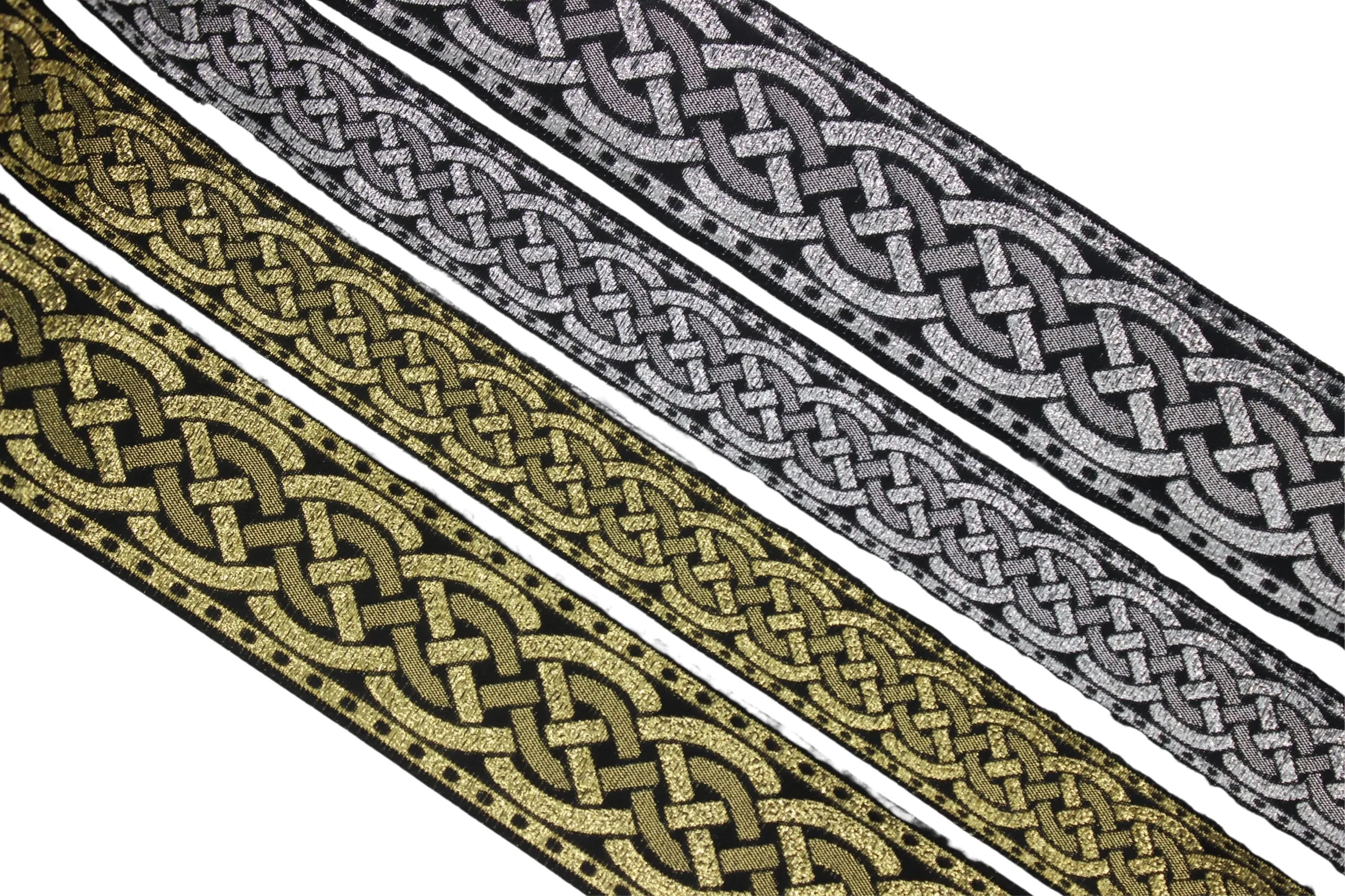 0.86 inch Metallic Gold Leprechaun Trim | Celtic Woven Border | 22 mm Woven Trimming | Jacquard Ribbon | Upholstery Fabric | CNK12