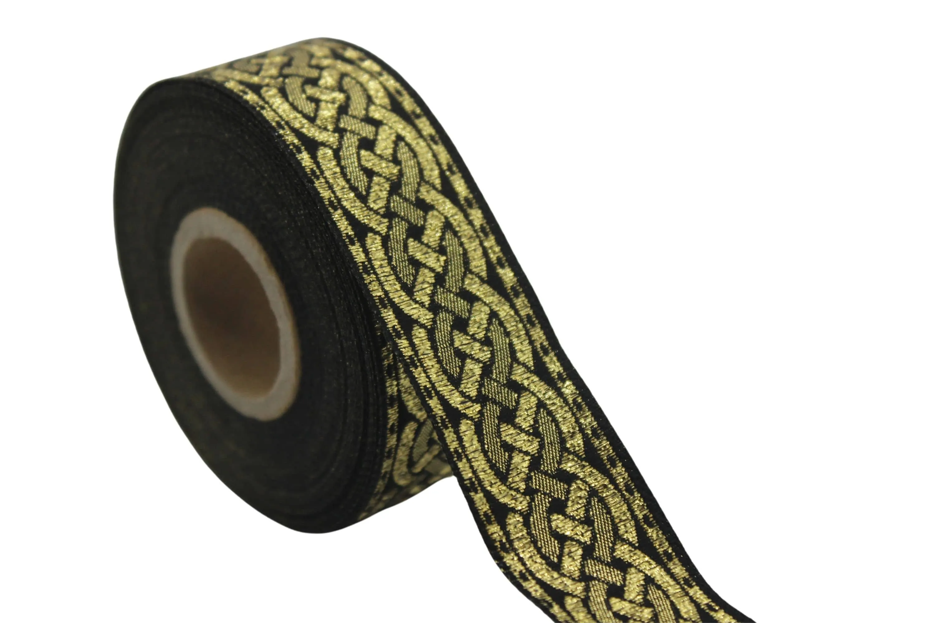 0.86 inch Metallic Gold Leprechaun Trim | Celtic Woven Border | 22 mm Woven Trimming | Jacquard Ribbon | Upholstery Fabric | CNK12