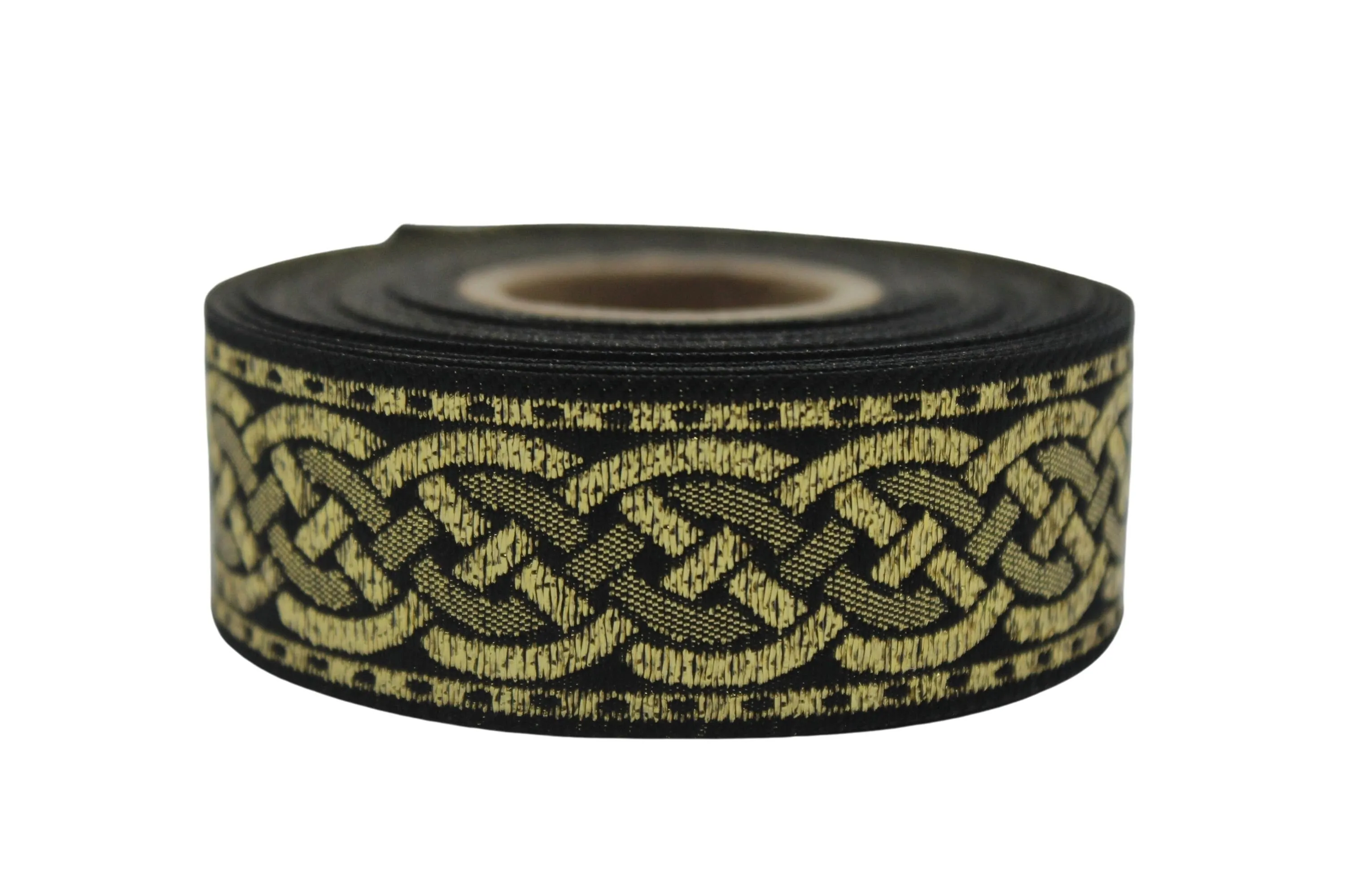 0.86 inch Metallic Gold Leprechaun Trim | Celtic Woven Border | 22 mm Woven Trimming | Jacquard Ribbon | Upholstery Fabric | CNK12