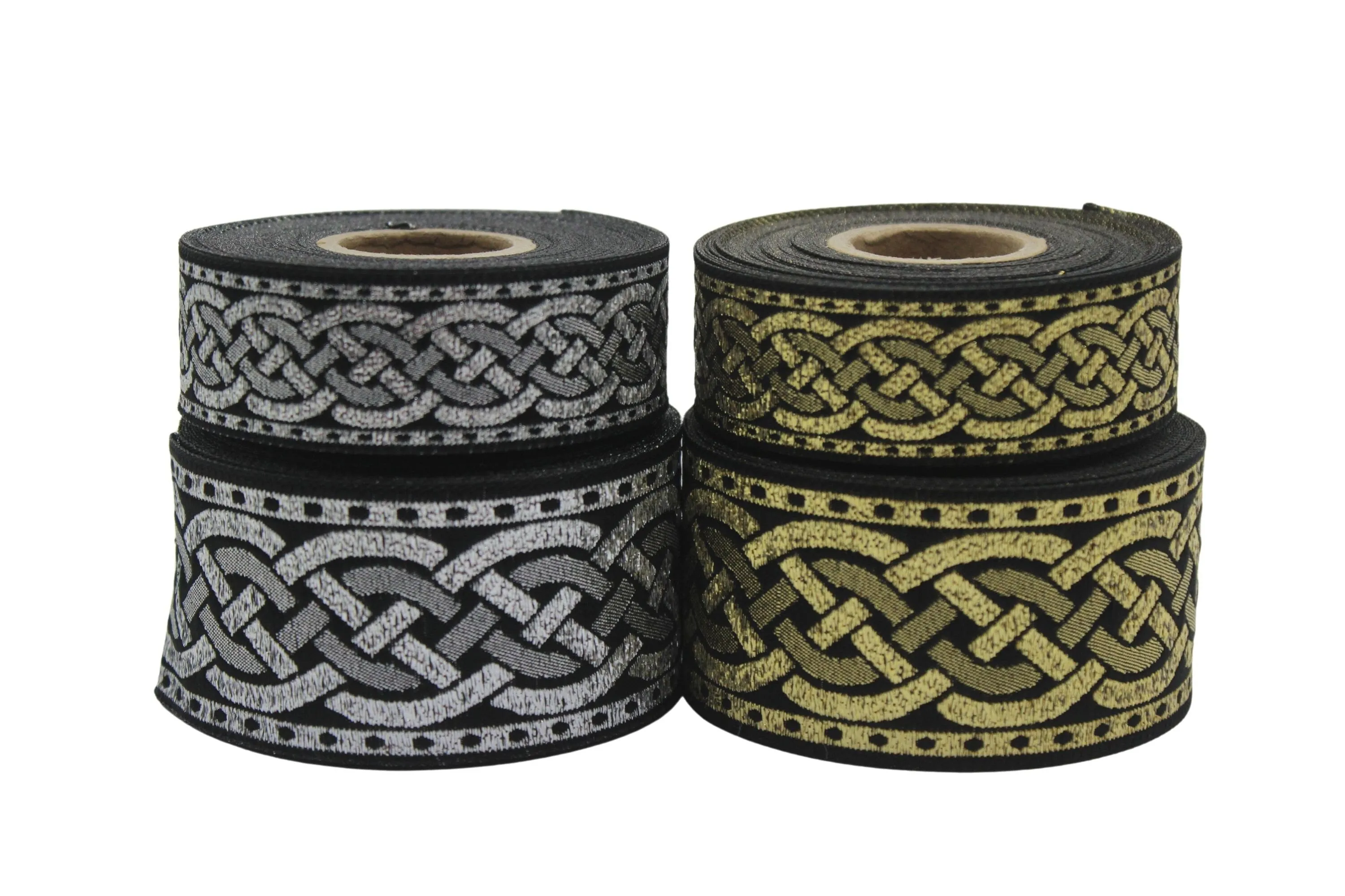 0.86 inch Metallic Gold Leprechaun Trim | Celtic Woven Border | 22 mm Woven Trimming | Jacquard Ribbon | Upholstery Fabric | CNK12