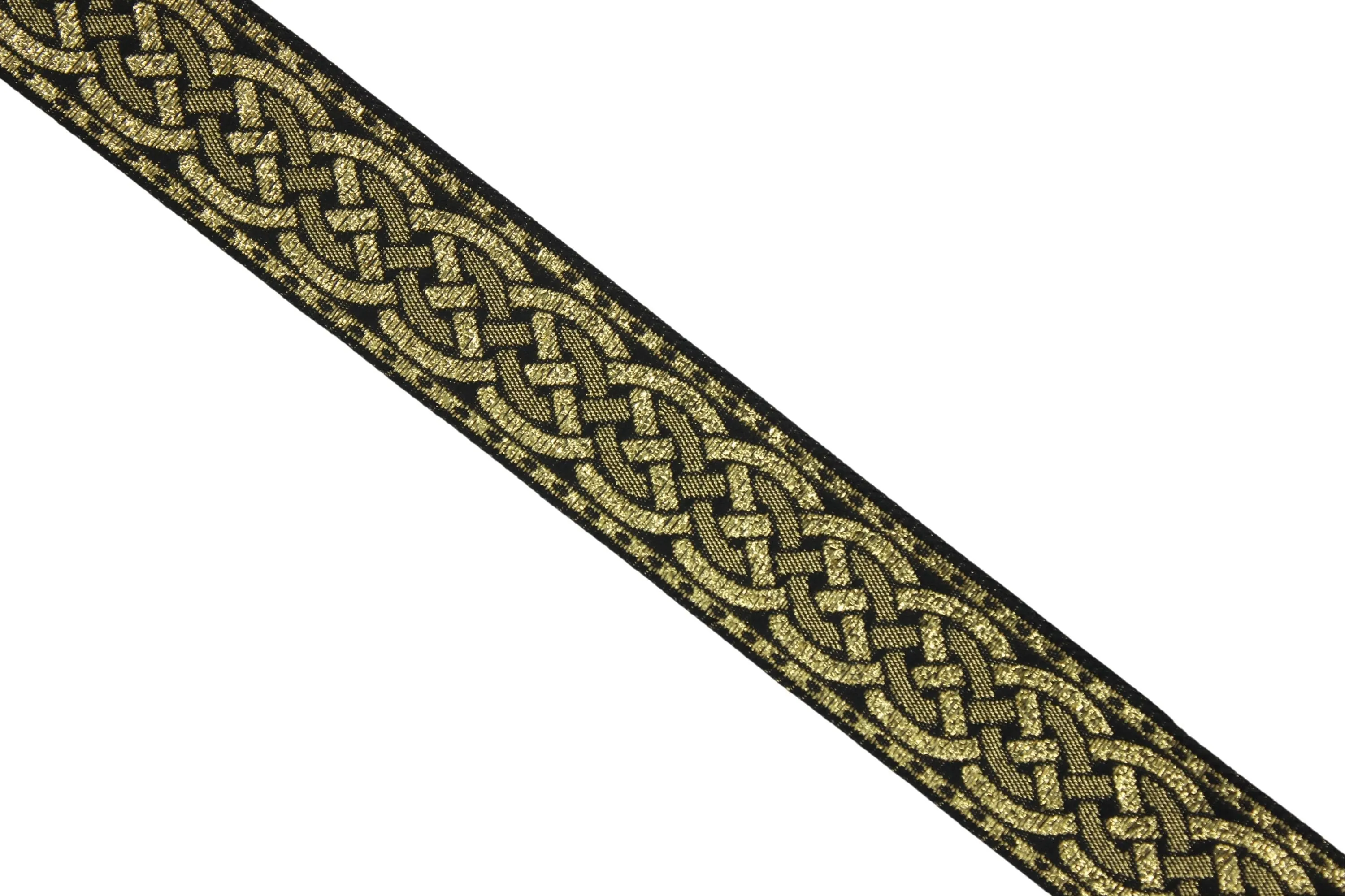 0.86 inch Metallic Gold Leprechaun Trim | Celtic Woven Border | 22 mm Woven Trimming | Jacquard Ribbon | Upholstery Fabric | CNK12