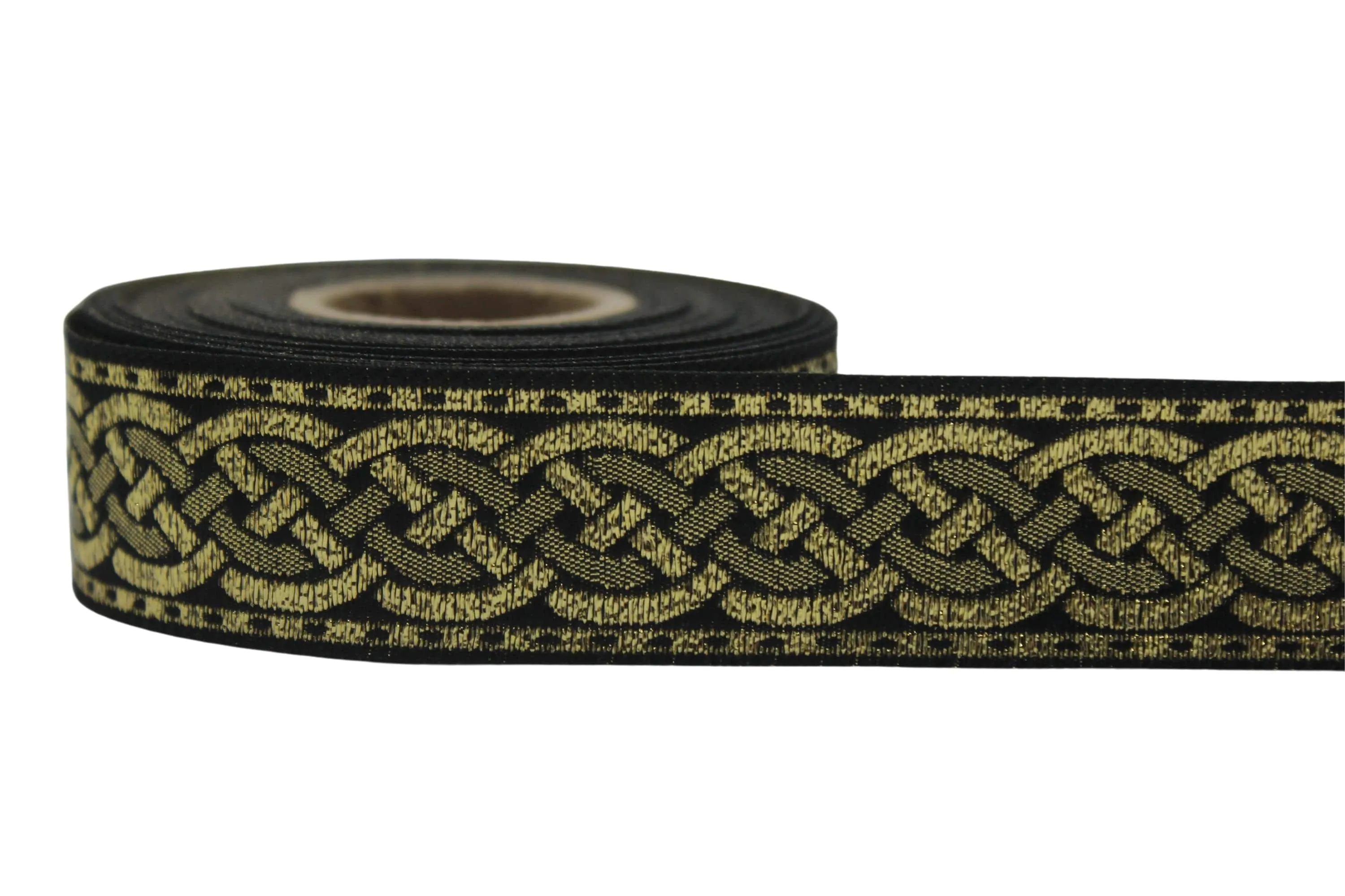 0.86 inch Metallic Gold Leprechaun Trim | Celtic Woven Border | 22 mm Woven Trimming | Jacquard Ribbon | Upholstery Fabric | CNK12