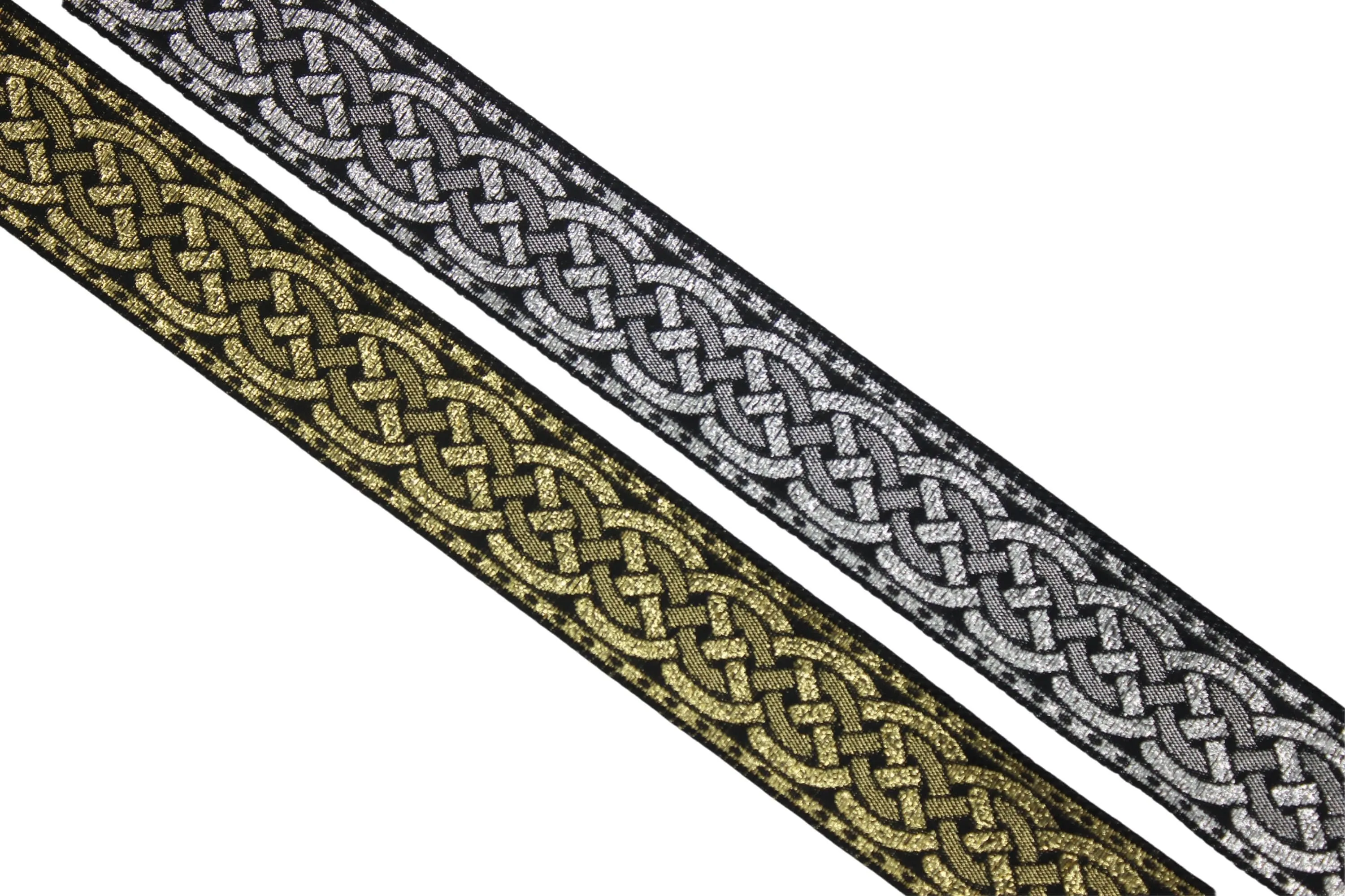 0.86 inch Metallic Gold Leprechaun Trim | Celtic Woven Border | 22 mm Woven Trimming | Jacquard Ribbon | Upholstery Fabric | CNK12