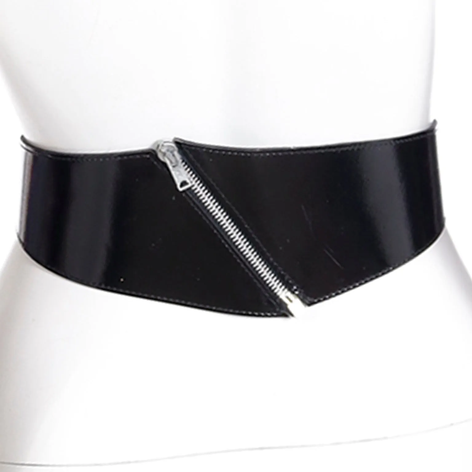 1980s Azzedine Alaia Black Patent Leather Wide Belt W Zipper