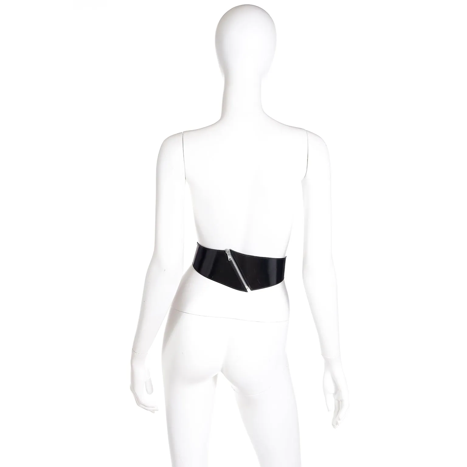 1980s Azzedine Alaia Black Patent Leather Wide Belt W Zipper