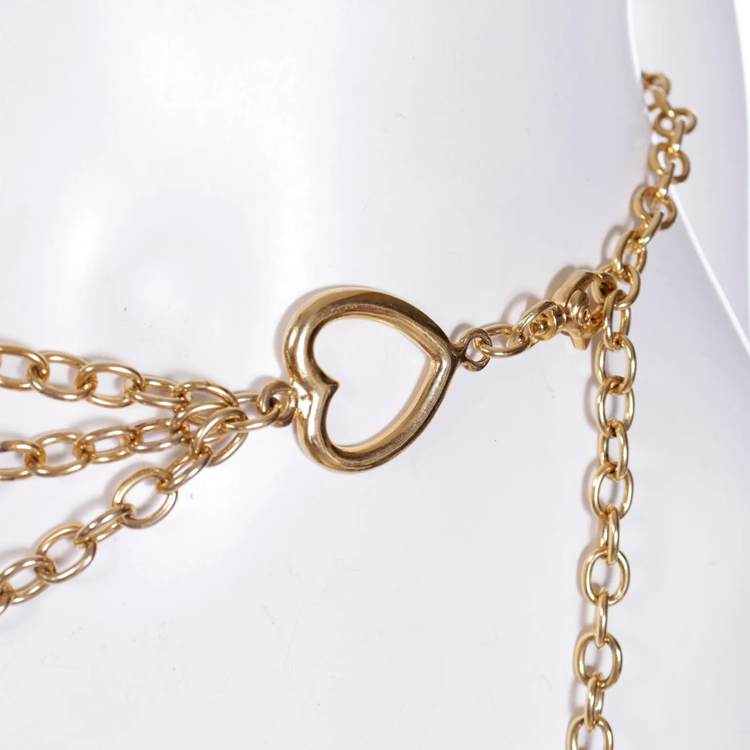 1990s Moschino Vintage Gold Oro Chain Belt W Peace Sign & Hearts