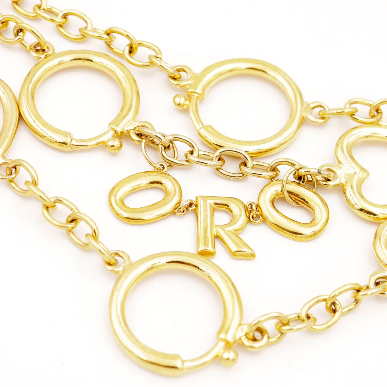 1990s Moschino Vintage Gold Oro Chain Belt W Peace Sign & Hearts