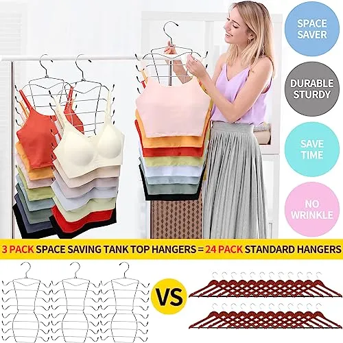 3 Pack Closet-Organizer,8 Tier Tank-Top-Hanger,Closet-Organizers-and-Storage Bar-Hangers-Space-Saving,Apartment Dorm-Room-Essentials-for-College-Students-Girls Organization-and-Storage Camisoles Scarf