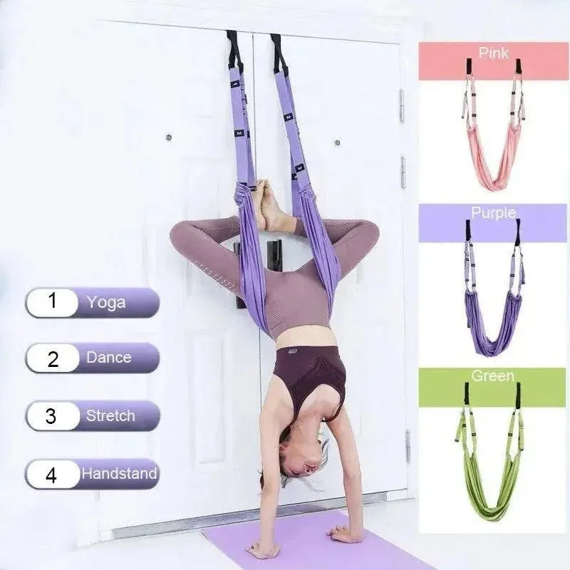 Adjustable Aerial Yoga Strap Elastic Stretch Door Hanging Yoga Belts Hammock Swing Fitness Handstand Rope Training Device Women