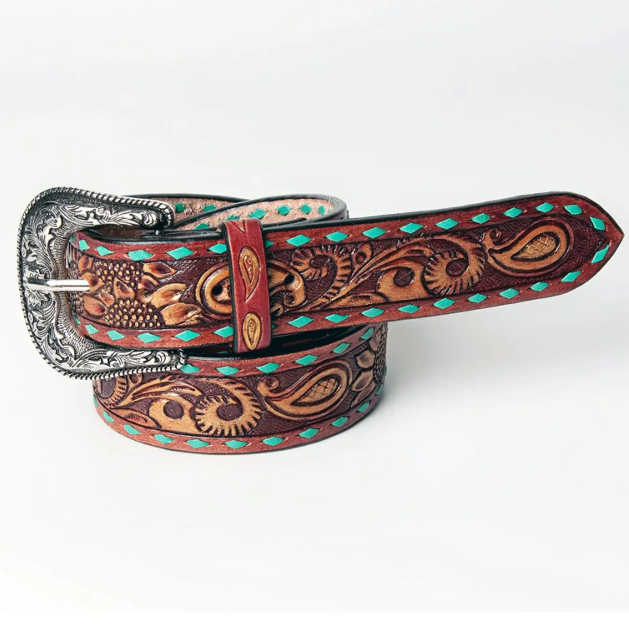 American Darling Women's Tooled Buckstitch Belt