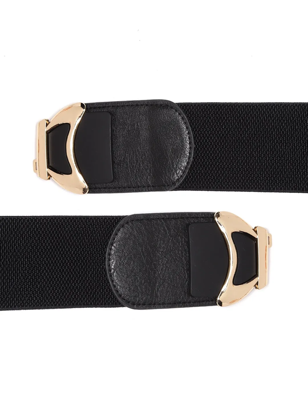 Berrylush Women Black Elastic Strap Metallic Bow Buckle Belt