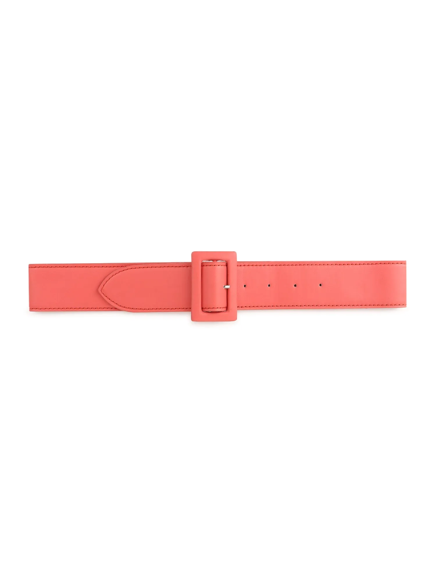 Berrylush Women Solid Red Synthetic Leather Slider Buckle Stitched Slim Belt