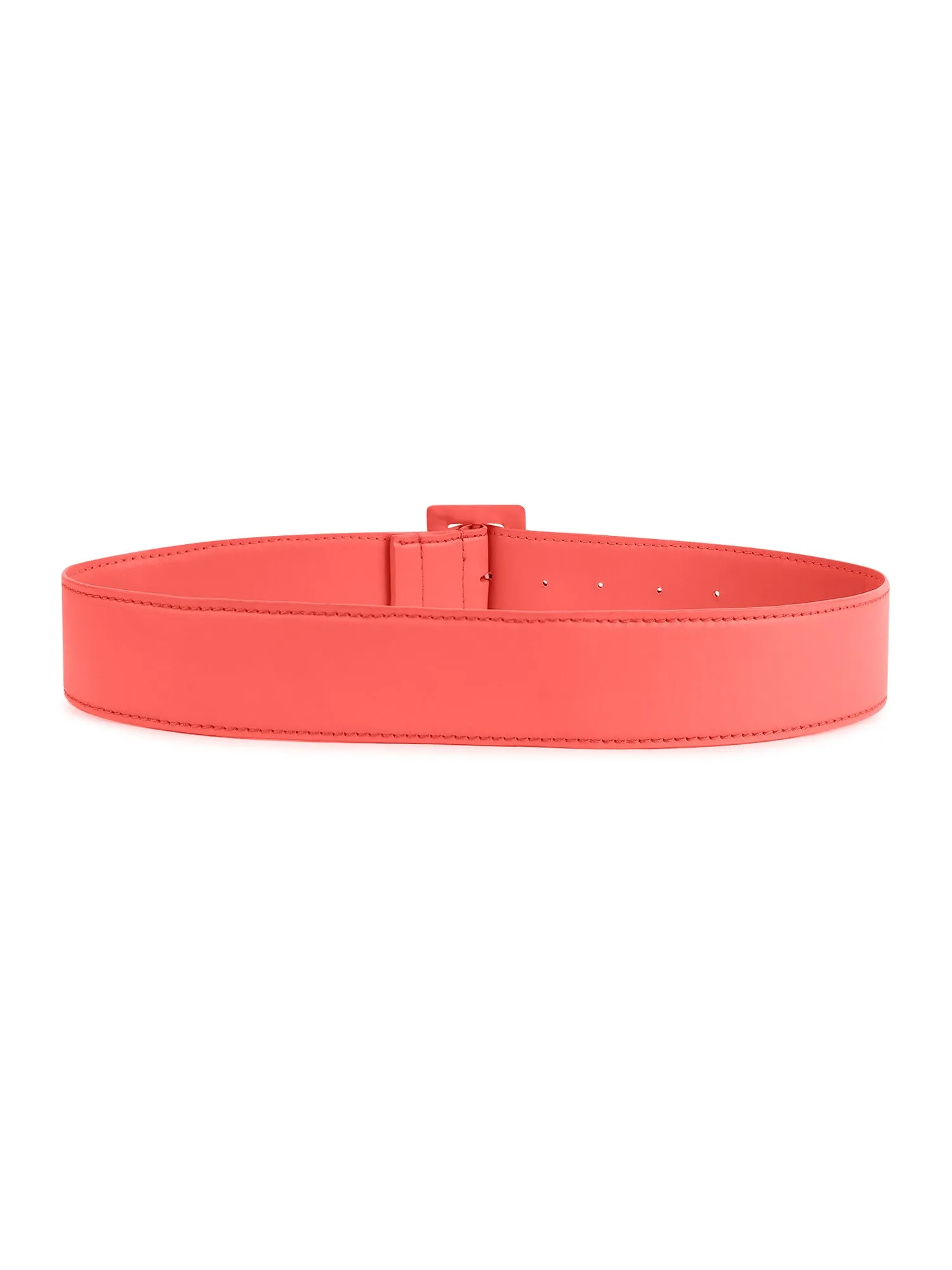 Berrylush Women Solid Red Synthetic Leather Slider Buckle Stitched Slim Belt