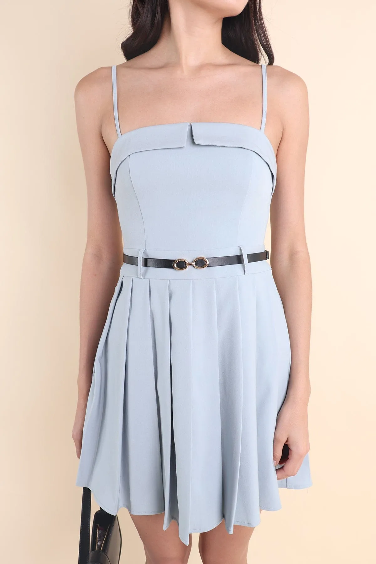 BERT PLEATED CAMI DRESS IN BLUE