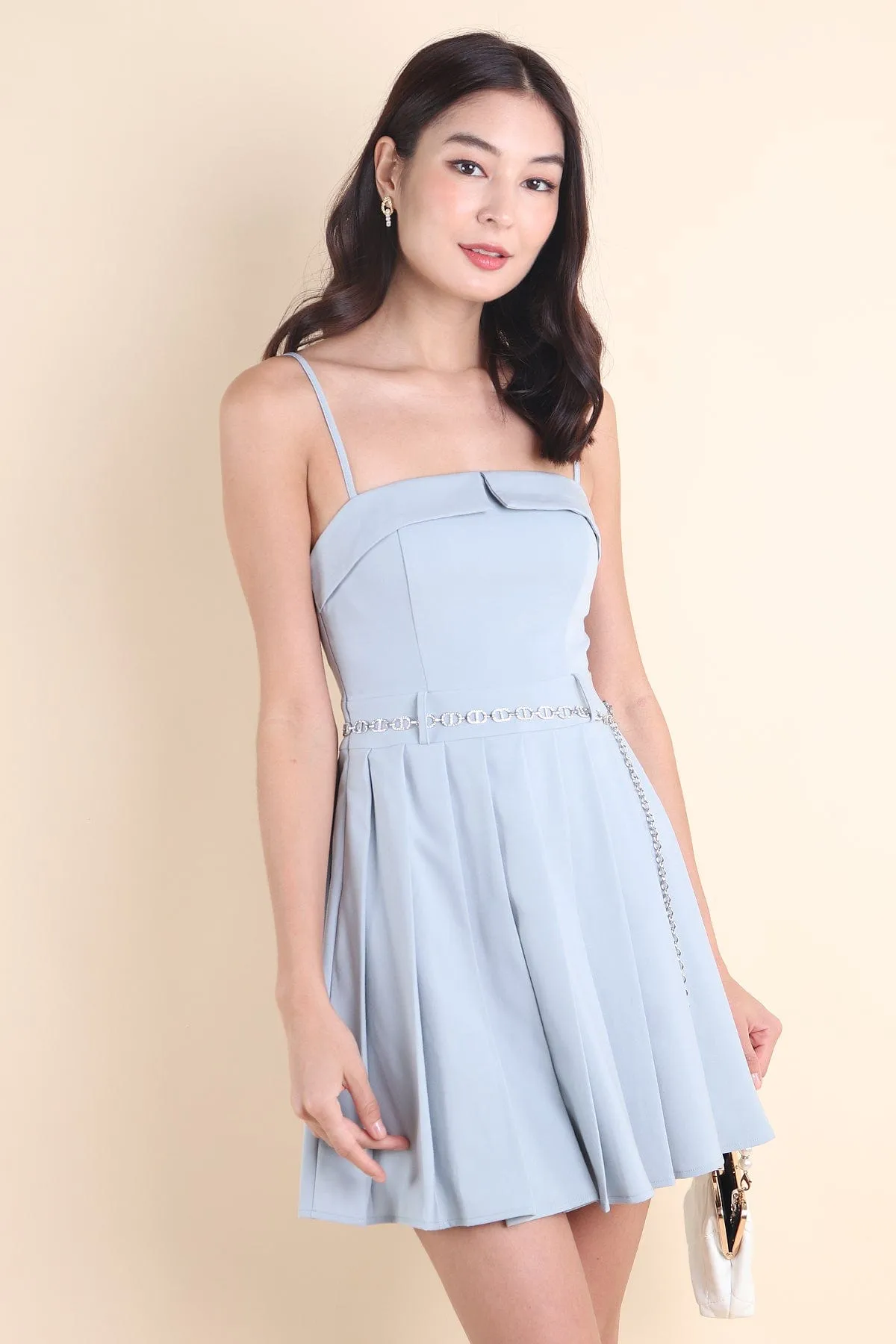 BERT PLEATED CAMI DRESS IN BLUE