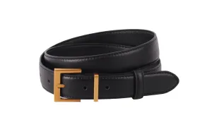 Black Leather Belt with Gold Square Buckle