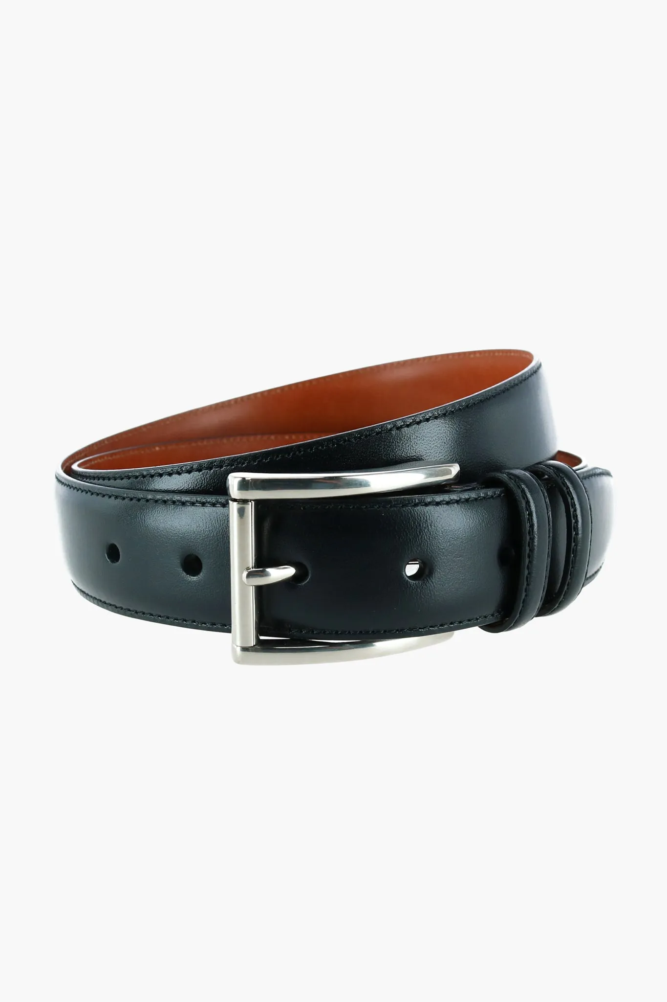 Black Lorenzo 32mm Dropped Edge Leather Belt