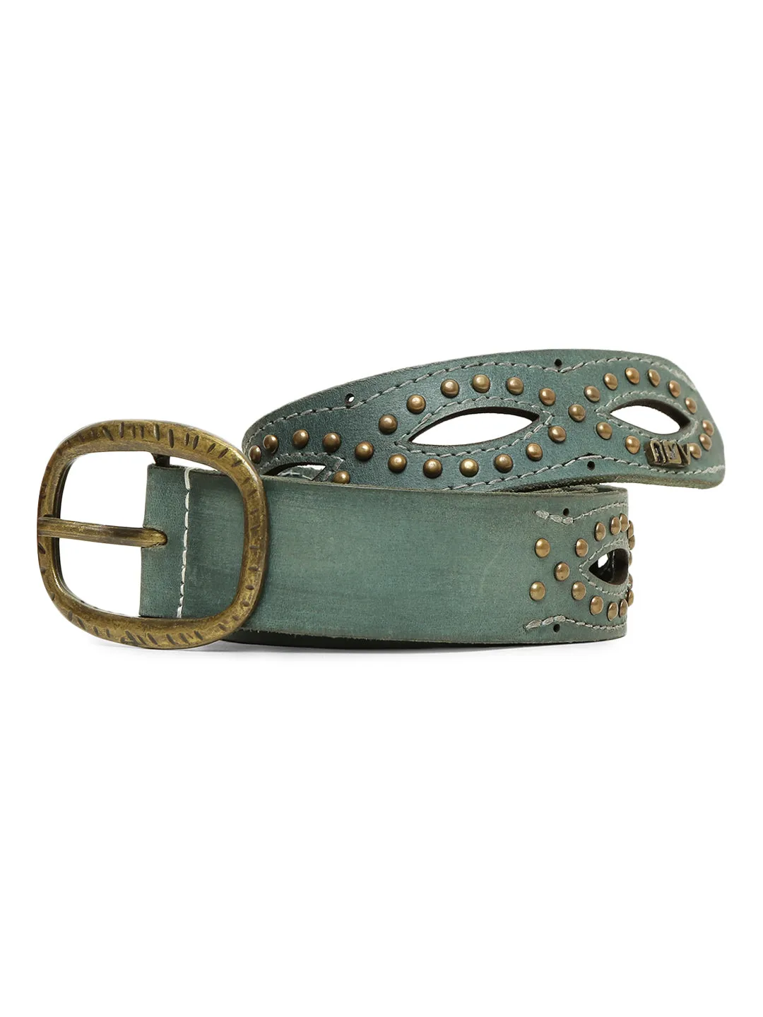 Blue Laser With Studded Leather Belt For Women By Art N Vintage