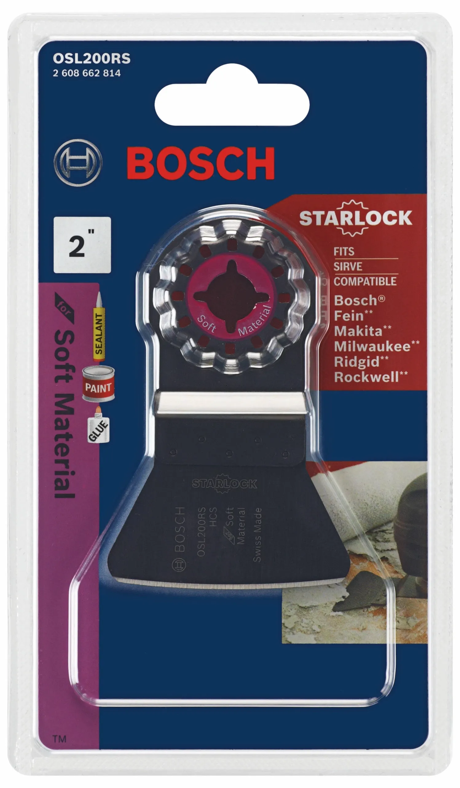 BOSCH OSL200RS 2 In. Starlock® Oscillating Multi Tool High-Carbon Steel Rigid Scraper Blade