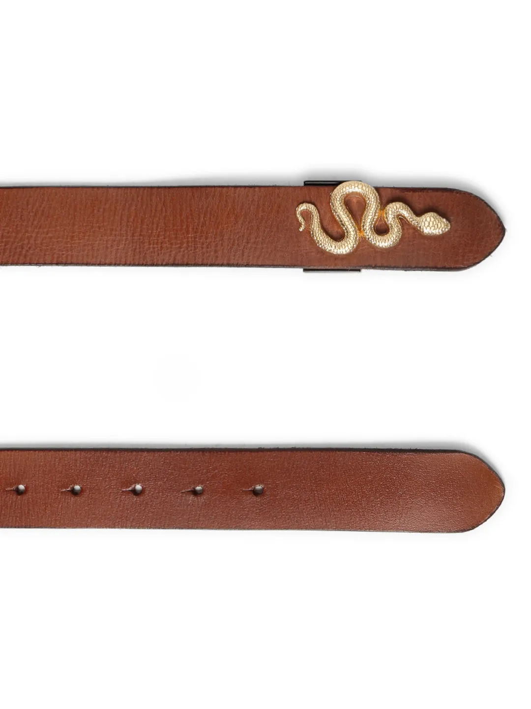 Cognac Plain Belt With Snake-shaped Metal Buckle By Art N Vintage