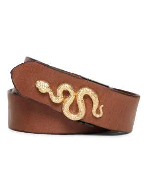 Cognac Plain Belt With Snake-shaped Metal Buckle By Art N Vintage