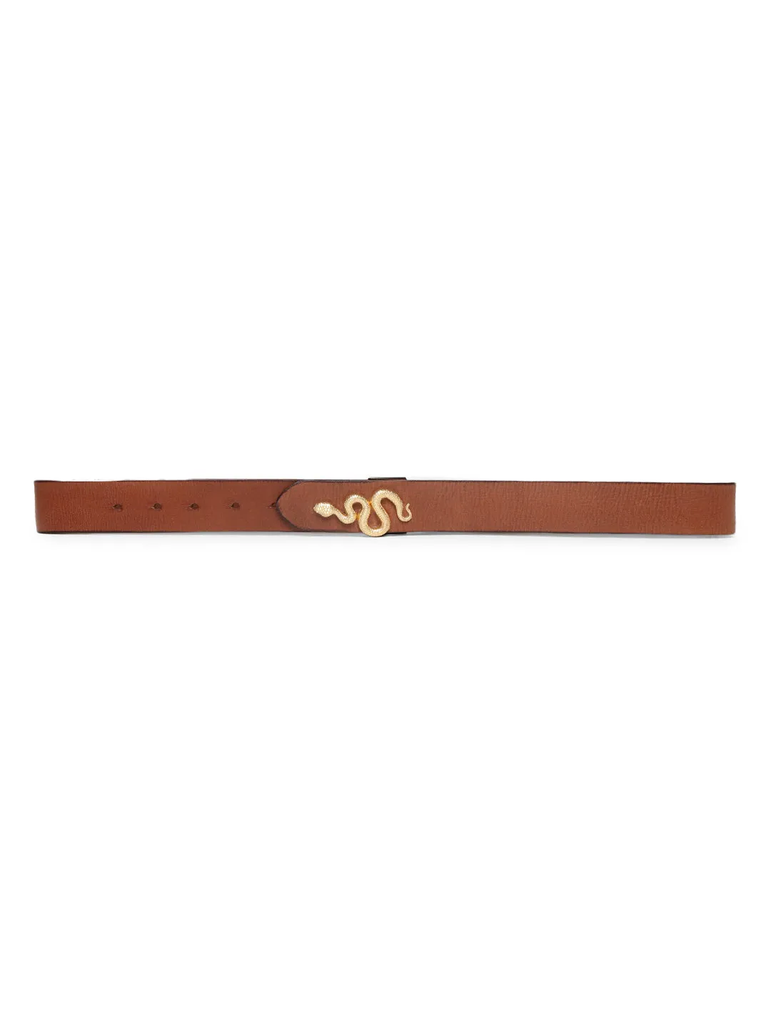 Cognac Plain Belt With Snake-shaped Metal Buckle By Art N Vintage