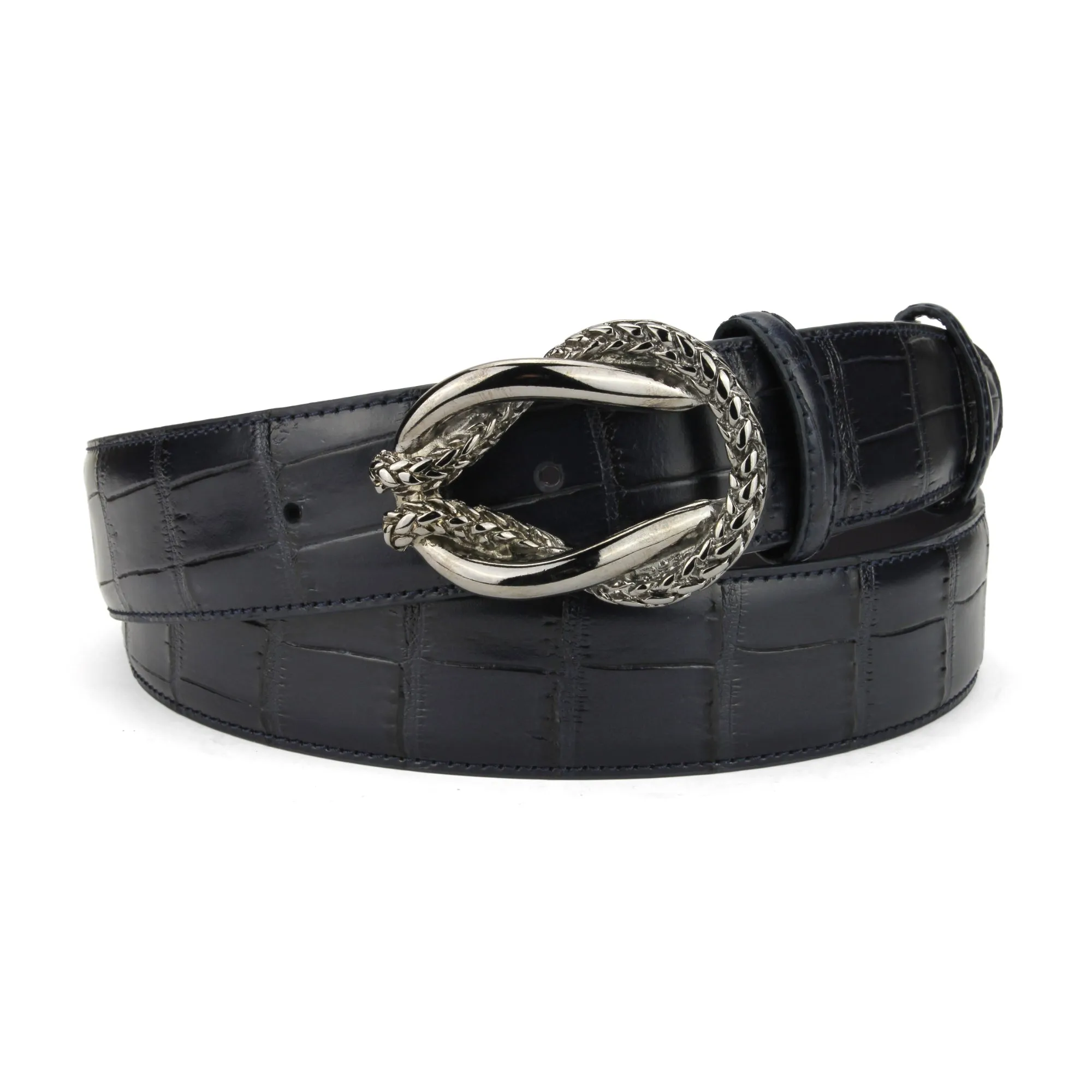 Deep Blue Reef Knot Mock Croc Tail Belt