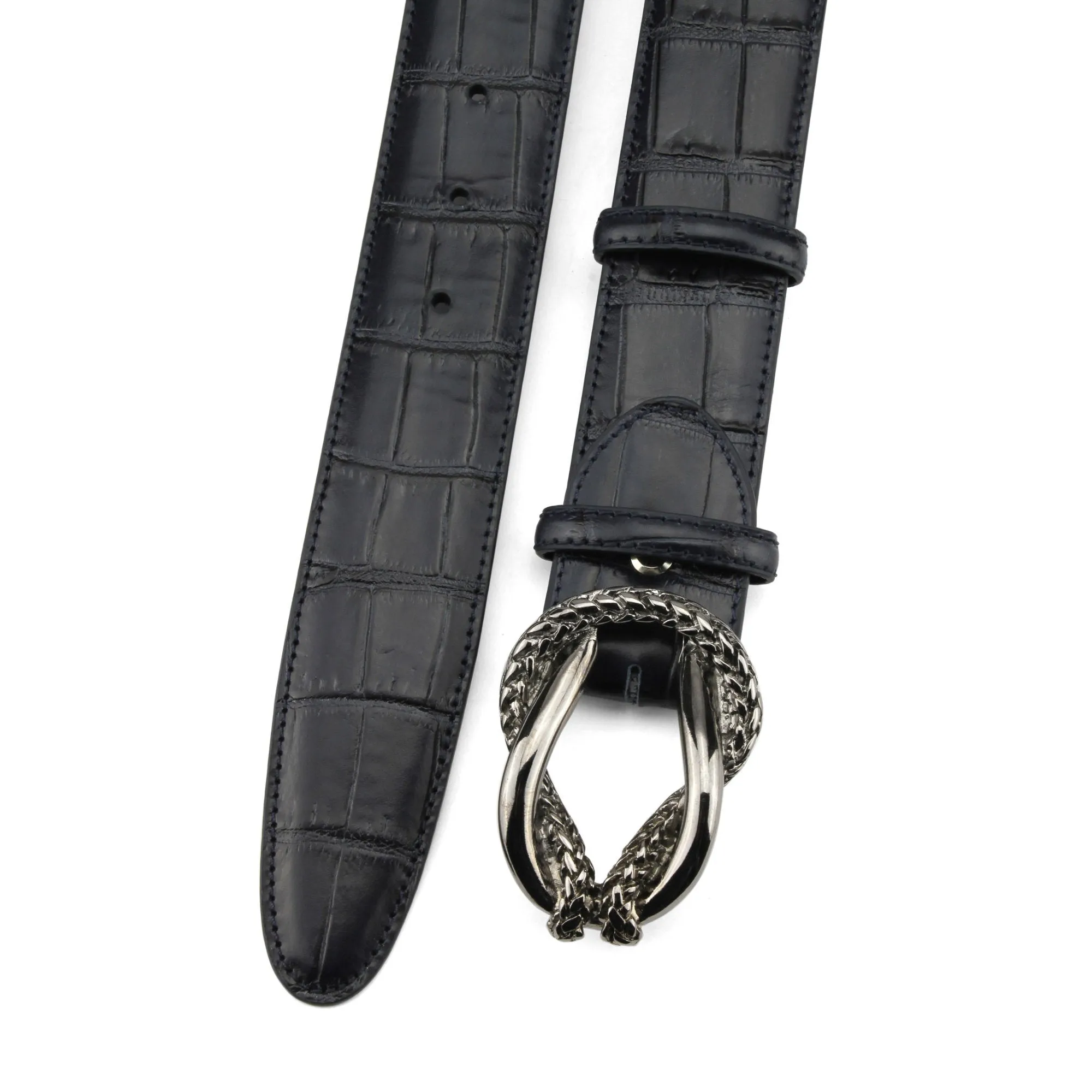 Deep Blue Reef Knot Mock Croc Tail Belt