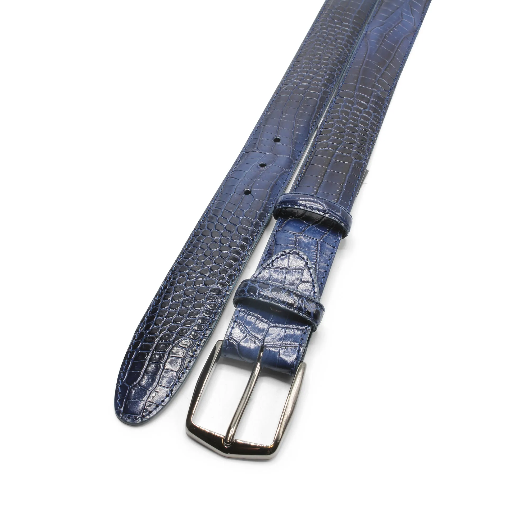 Deep Navy Smoked Effect Mock Croc Gunmetal Belt