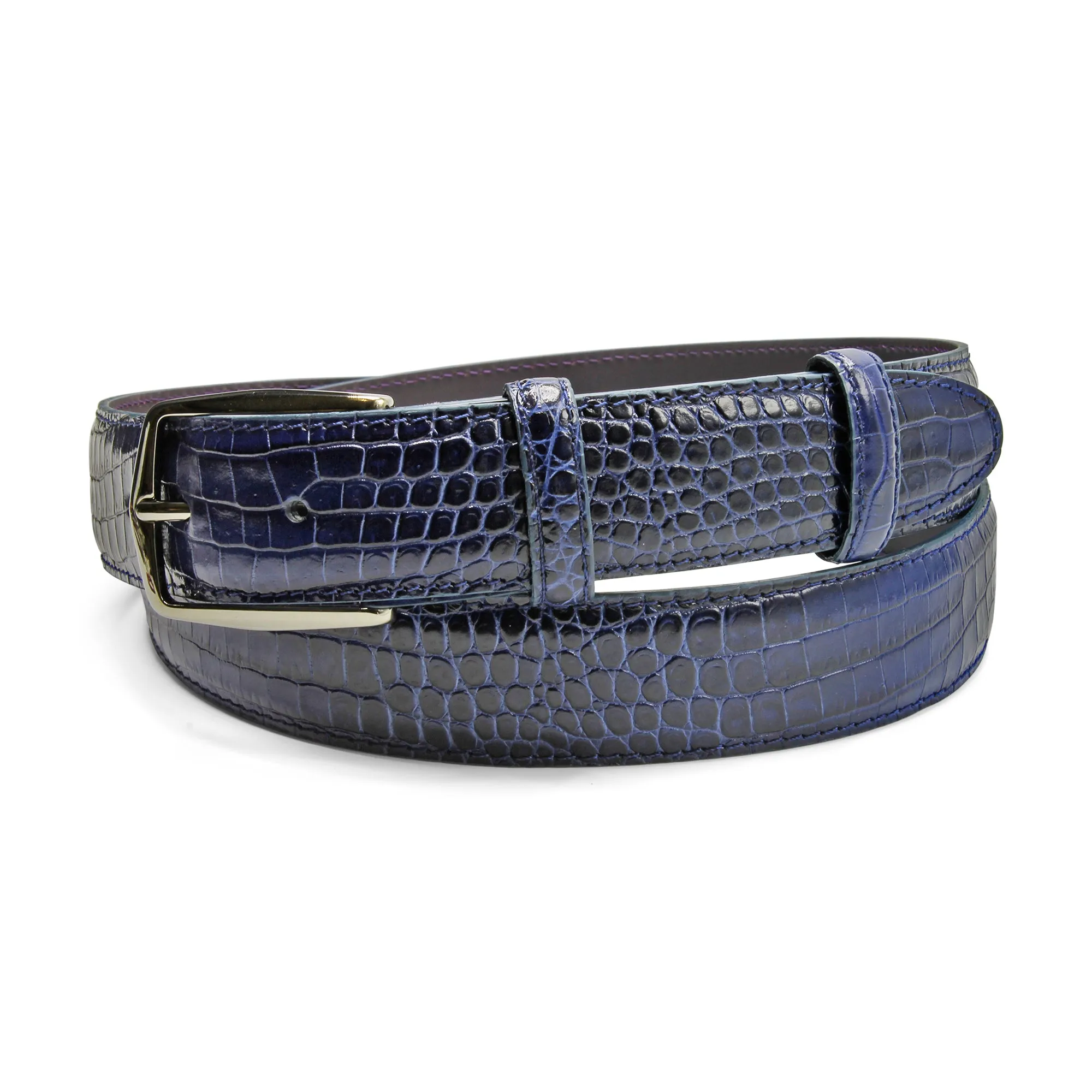 Deep Navy Smoked Effect Mock Croc Gunmetal Belt