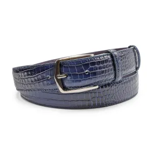 Deep Navy Smoked Effect Mock Croc Gunmetal Belt