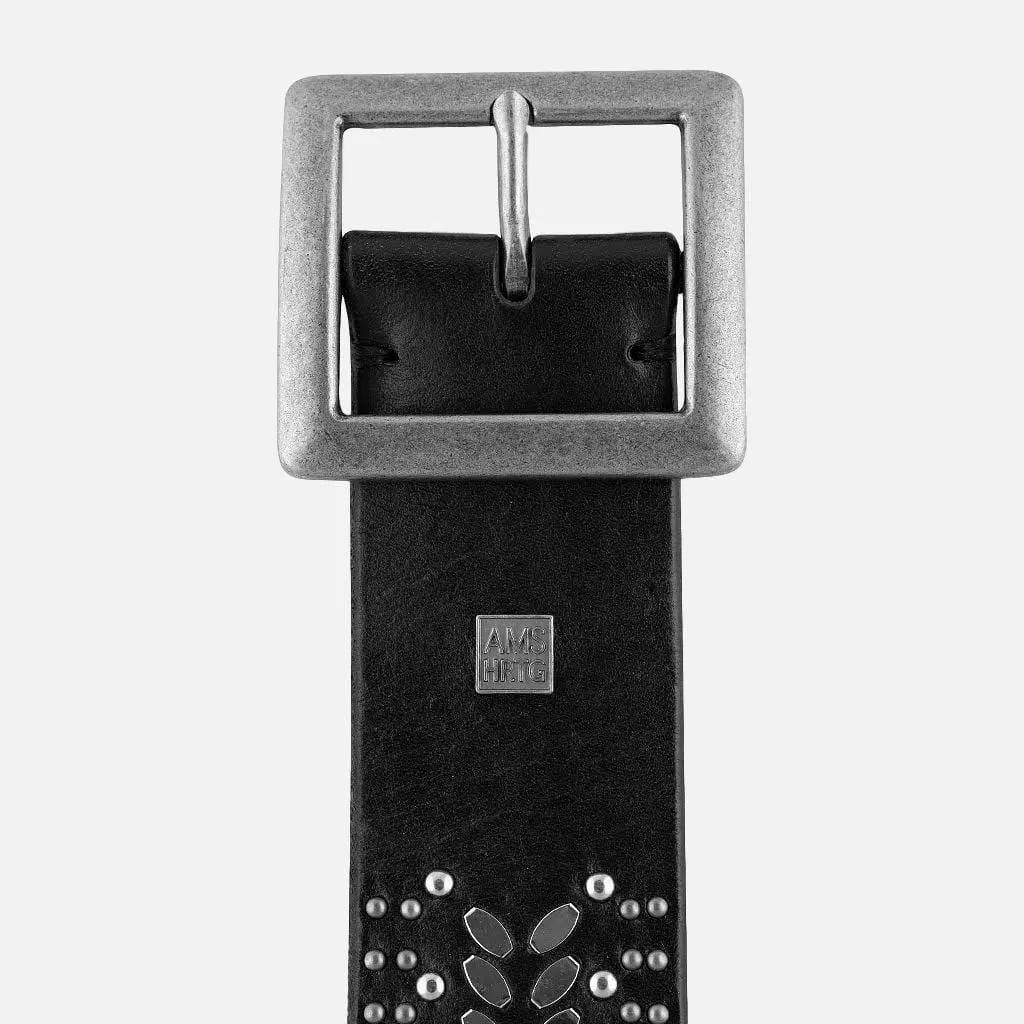 Ezra | Studded Black Leather Belt with Square Buckle