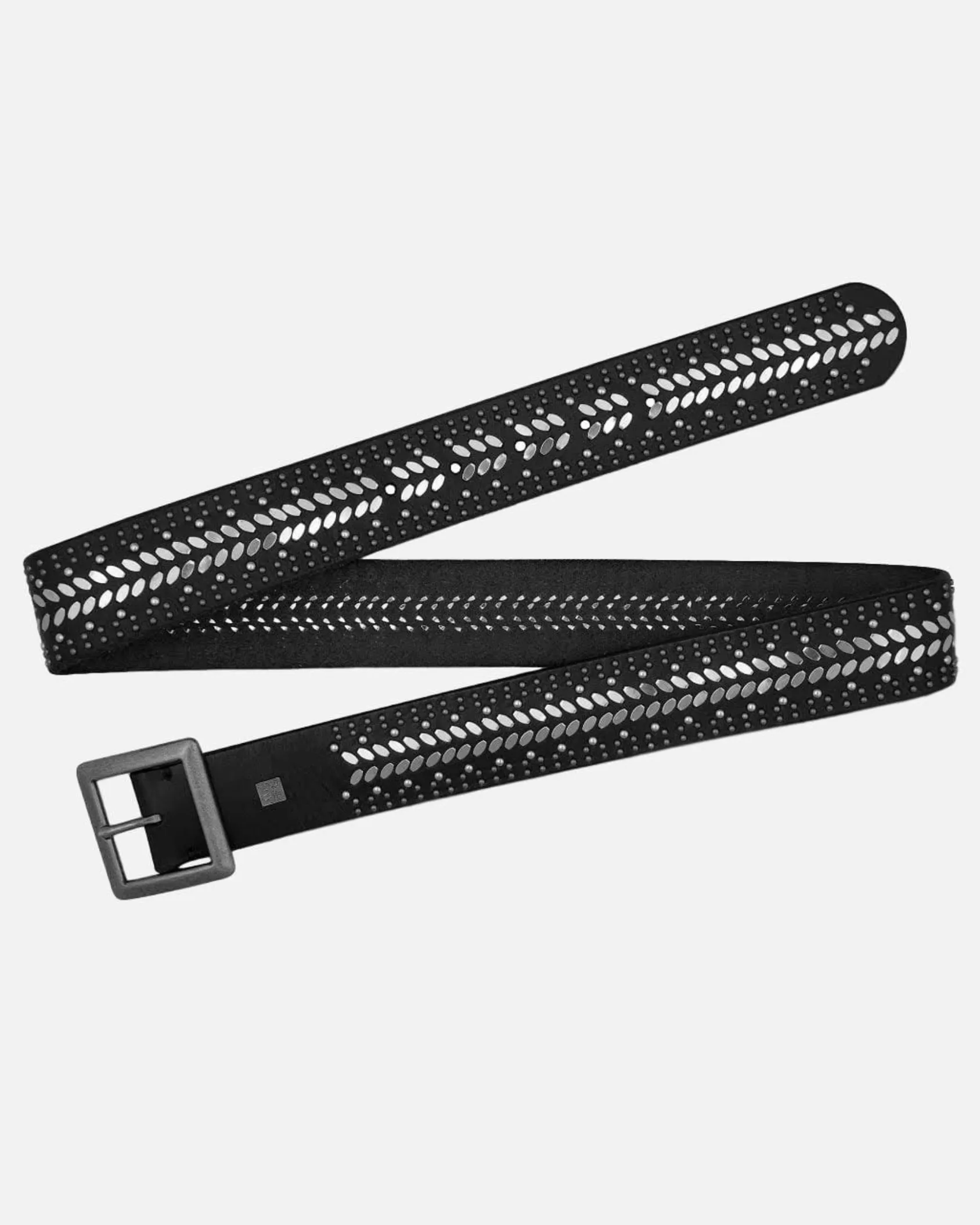 Ezra | Studded Black Leather Belt with Square Buckle