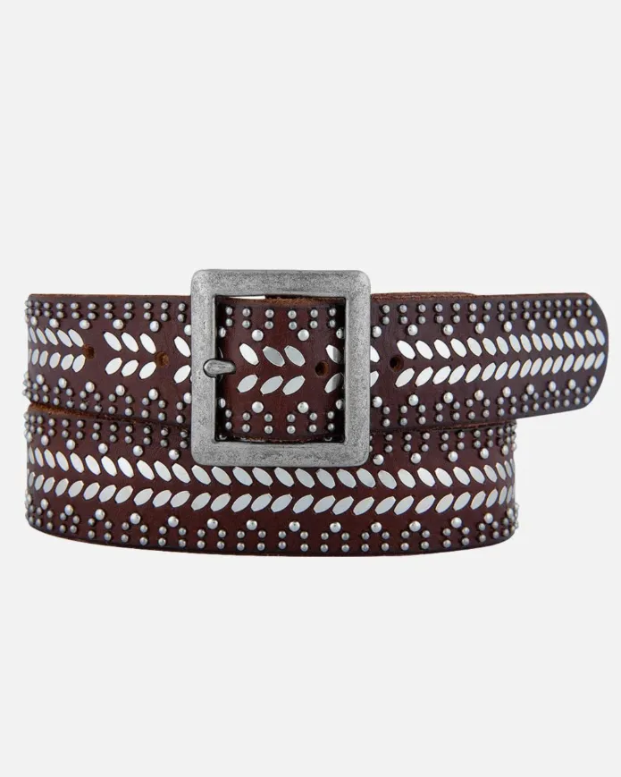 Ezra | Studded Black Leather Belt with Square Buckle