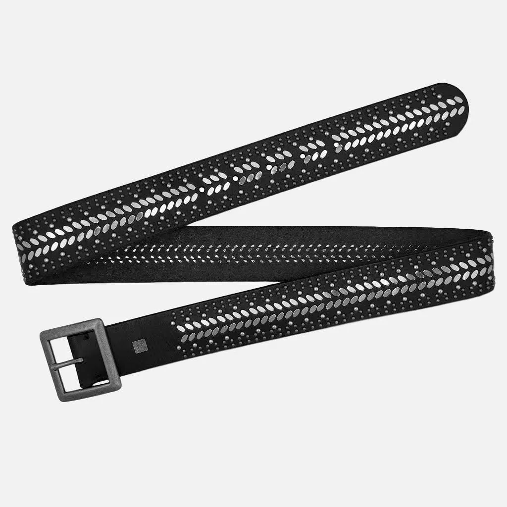 Ezra | Studded Black Leather Belt with Square Buckle