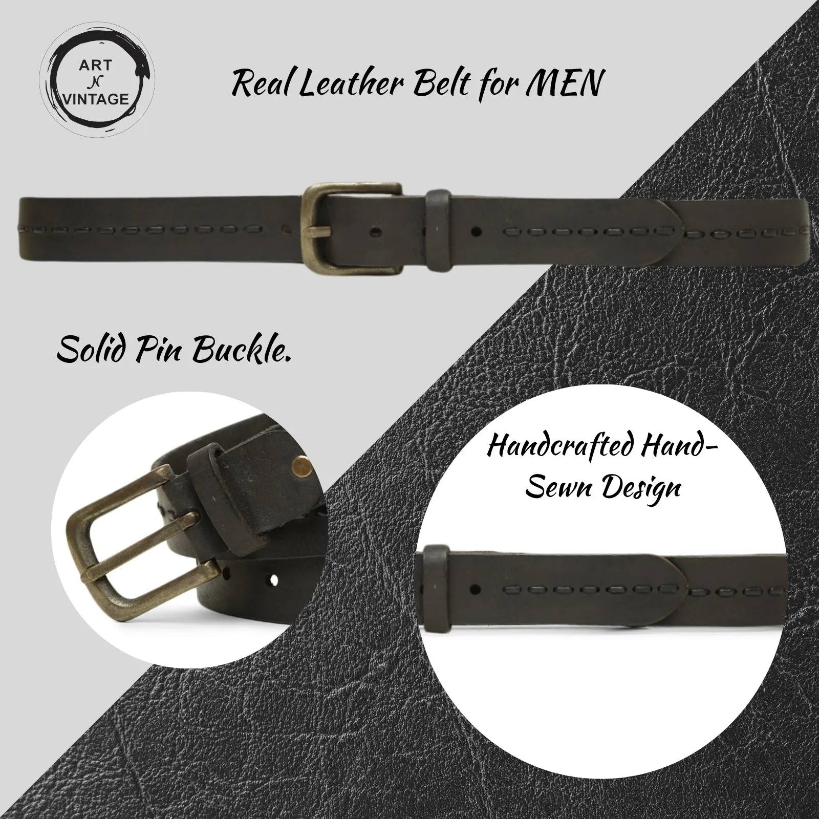 Genuine Black Leather Crafted Men's Belt By Art N Vintage