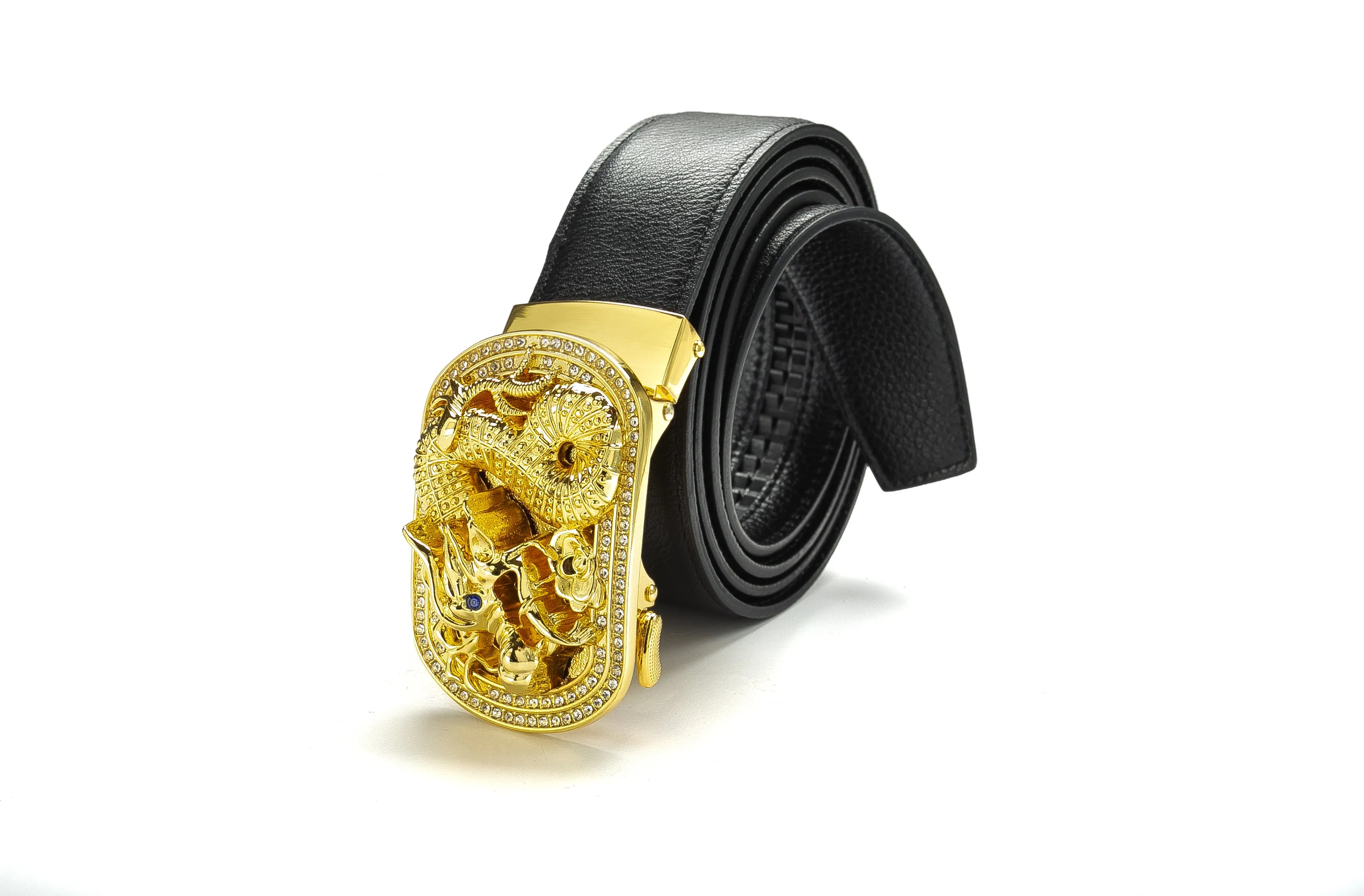 Genuine Leather Belt Men's Ratchet Dragon Design Belt With Adjustable Automatic Buckle | BL502