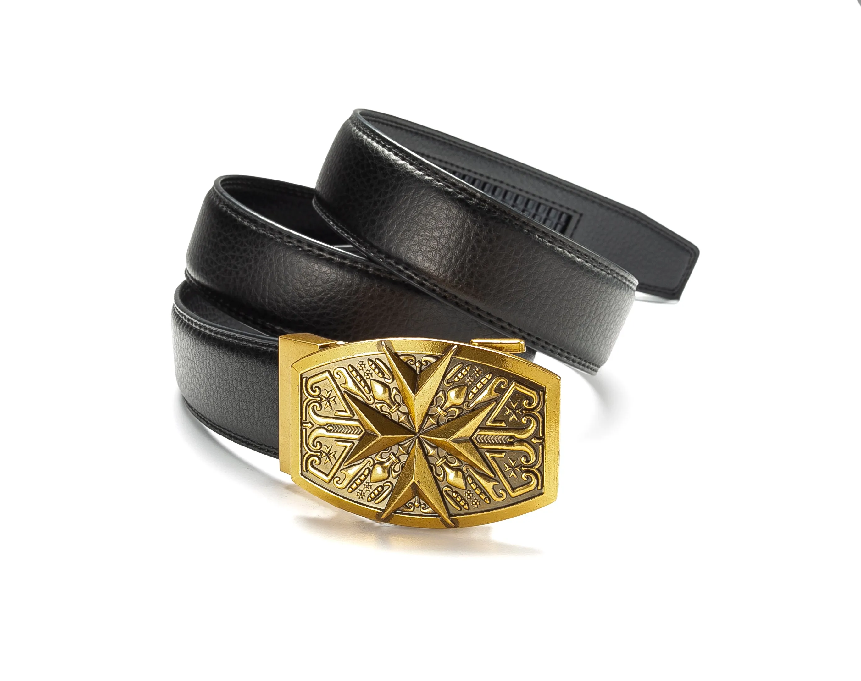 Genuine Leather Belt Men's Ratchet Star Belt With Adjustable Automatic Buckle 2 Colors | DS8062AS