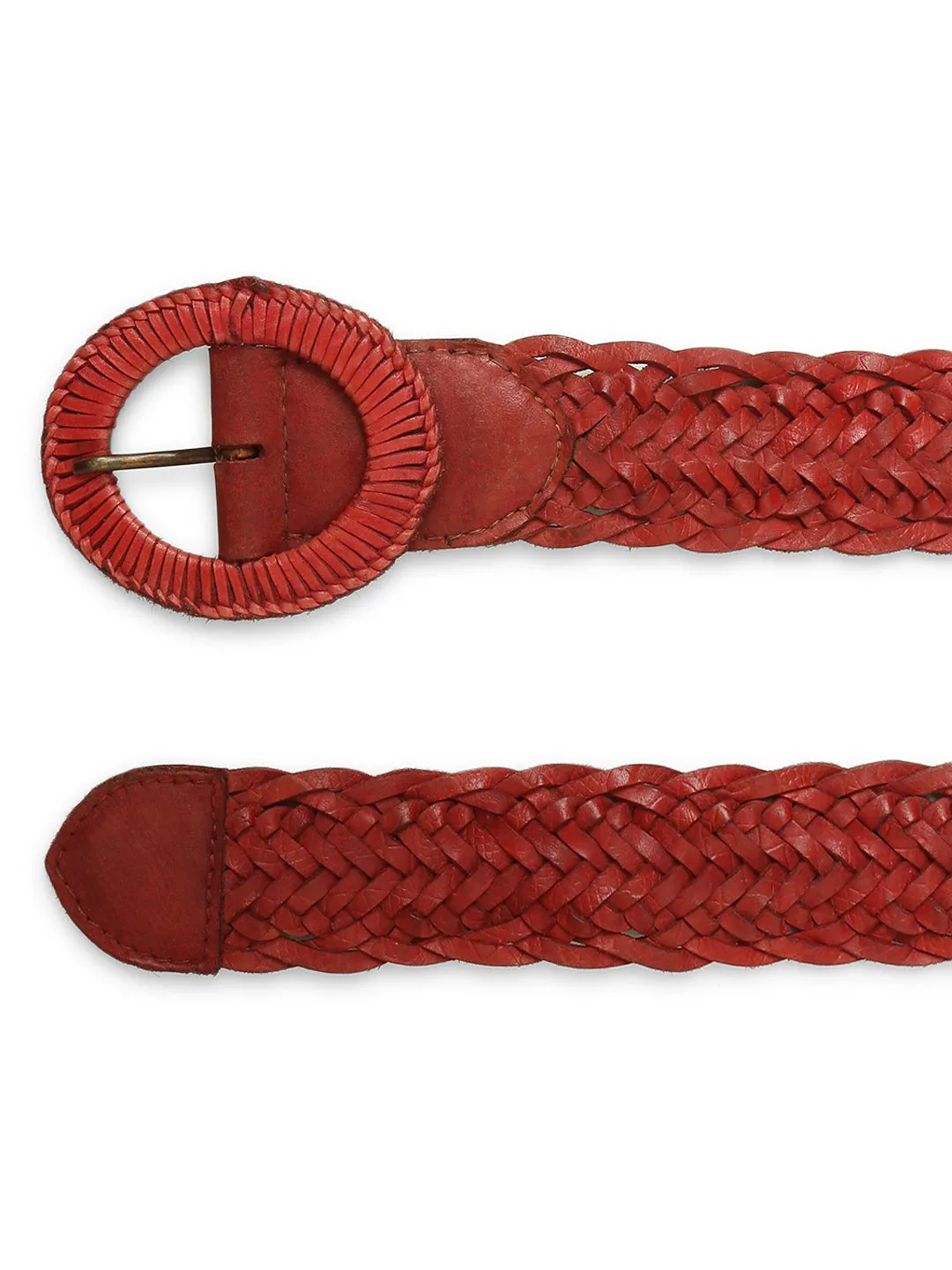 Genuine Red Leather Hand Weaving Women Belt By Art N Vintage