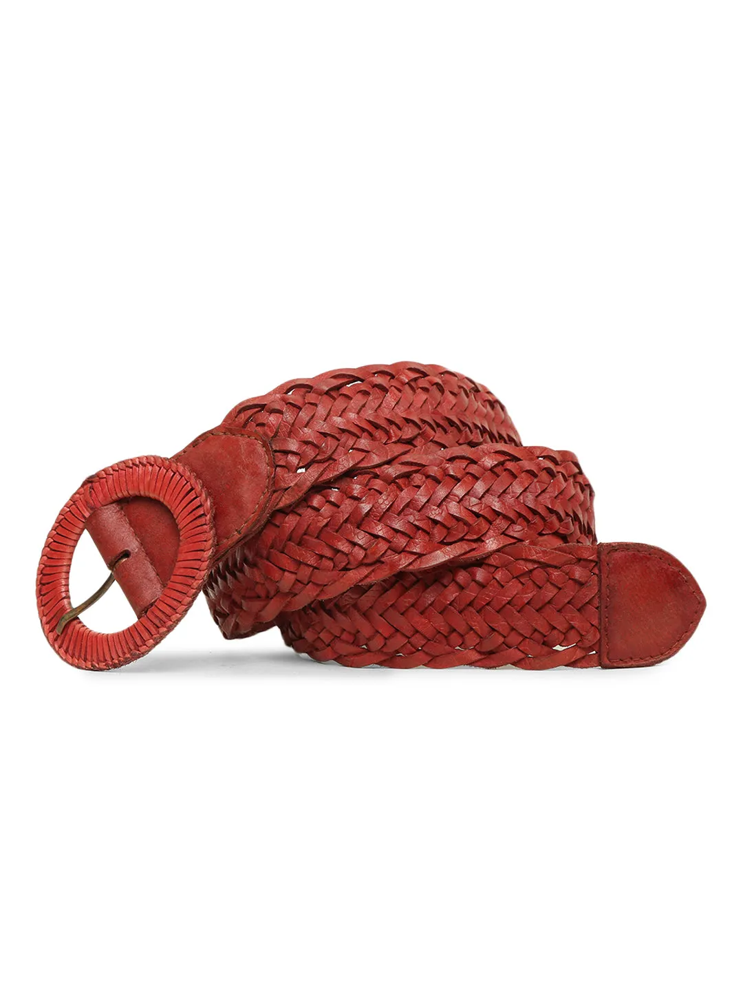 Genuine Red Leather Hand Weaving Women Belt By Art N Vintage