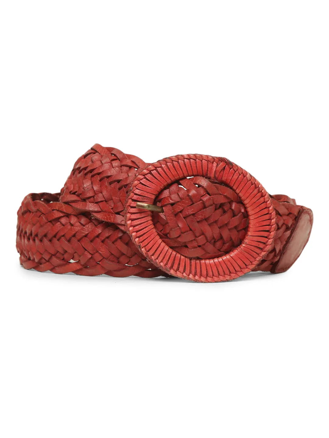 Genuine Red Leather Hand Weaving Women Belt By Art N Vintage