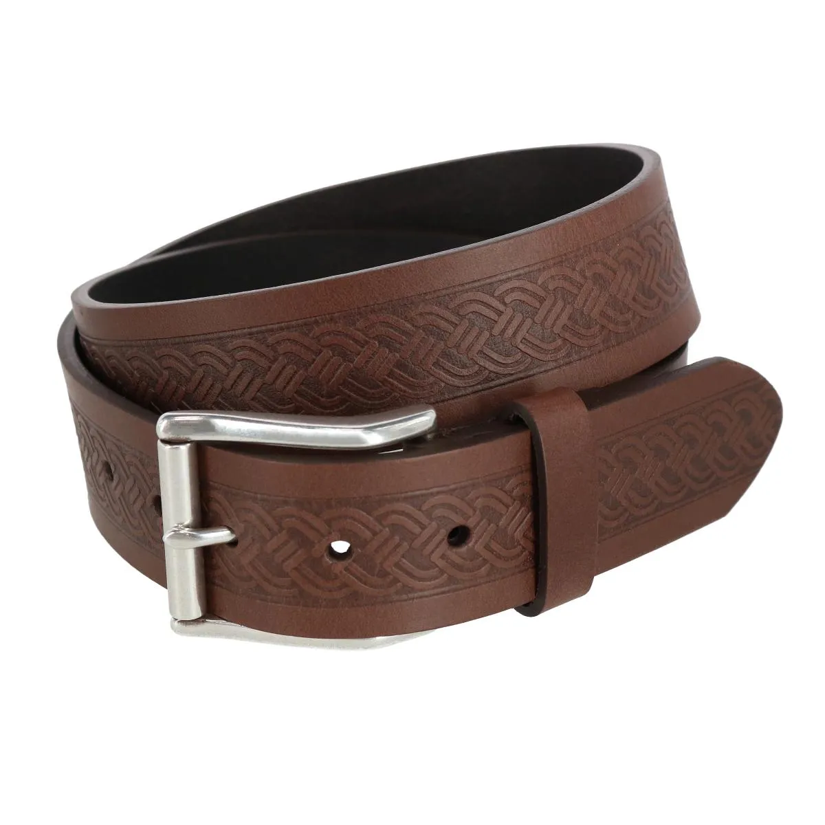 Grady 40mm Celtic Scroll Embossed Leather Jean Belt