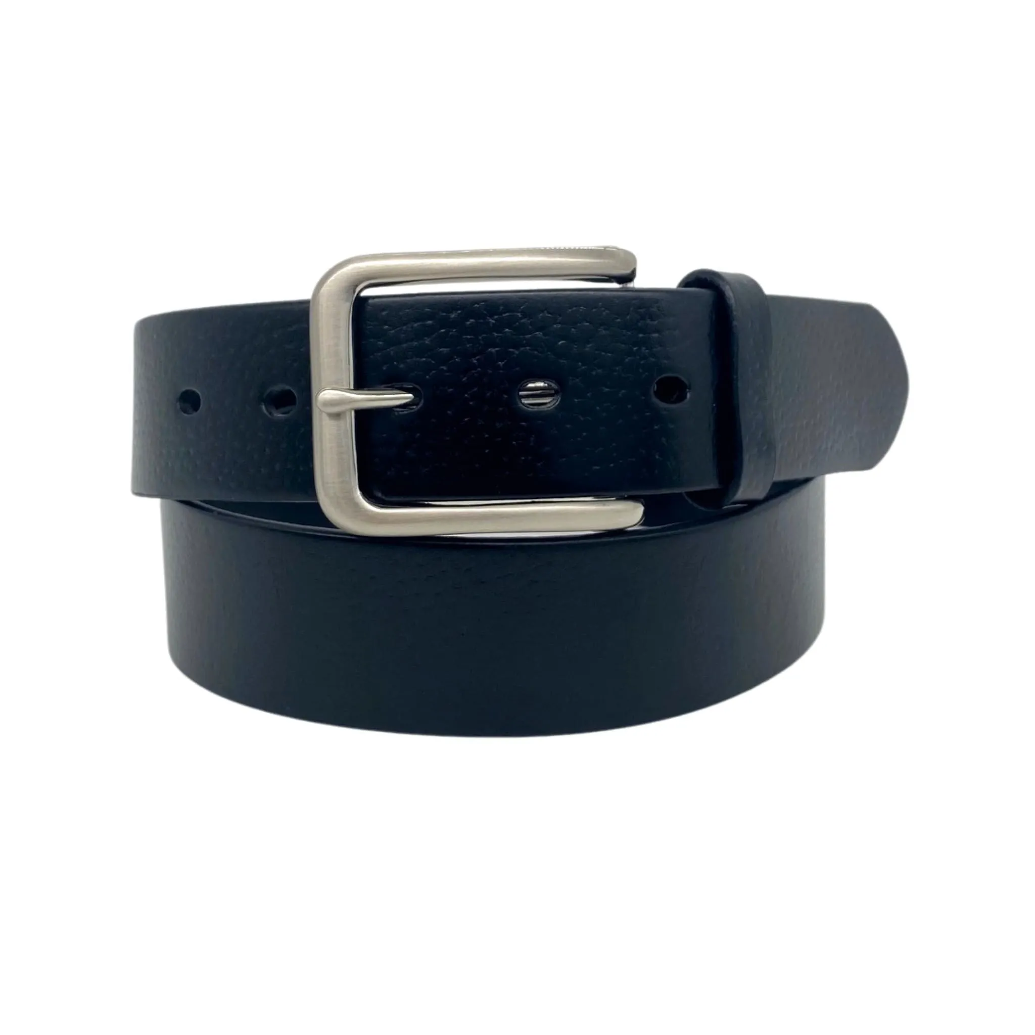 JARROD - Men's Black Genuine Leather Belt with Silver Buckle