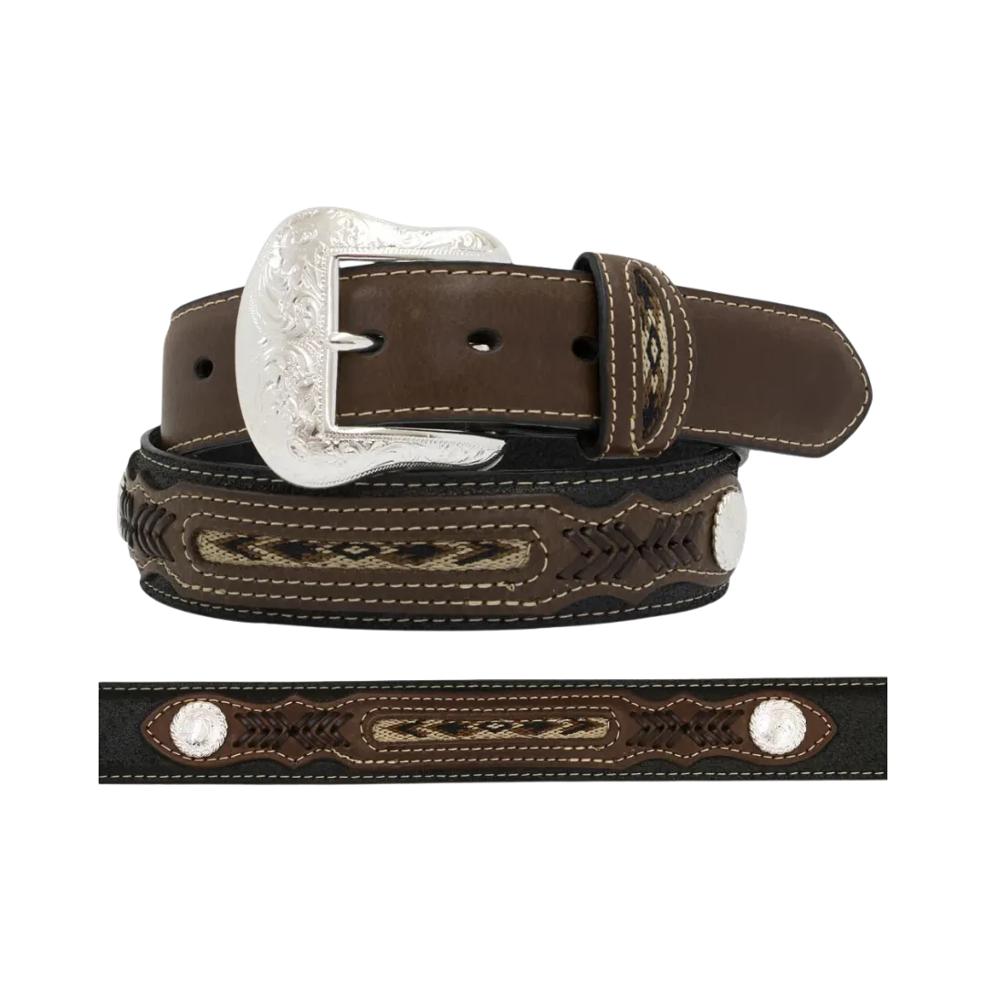 M&f Men's Black And Brown Leather Two-tone Braided Belts