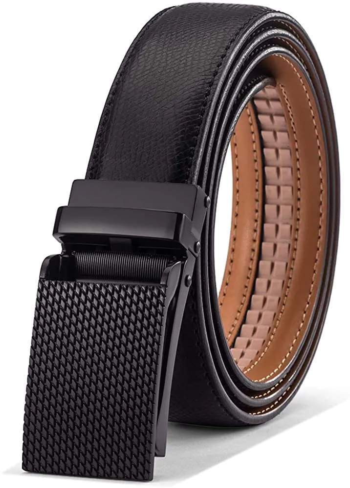 Men’s Genuine Leather Belt, Designer Dress Belt with Click Buckle & Elegant Gift Box, Basic Men's Accessories