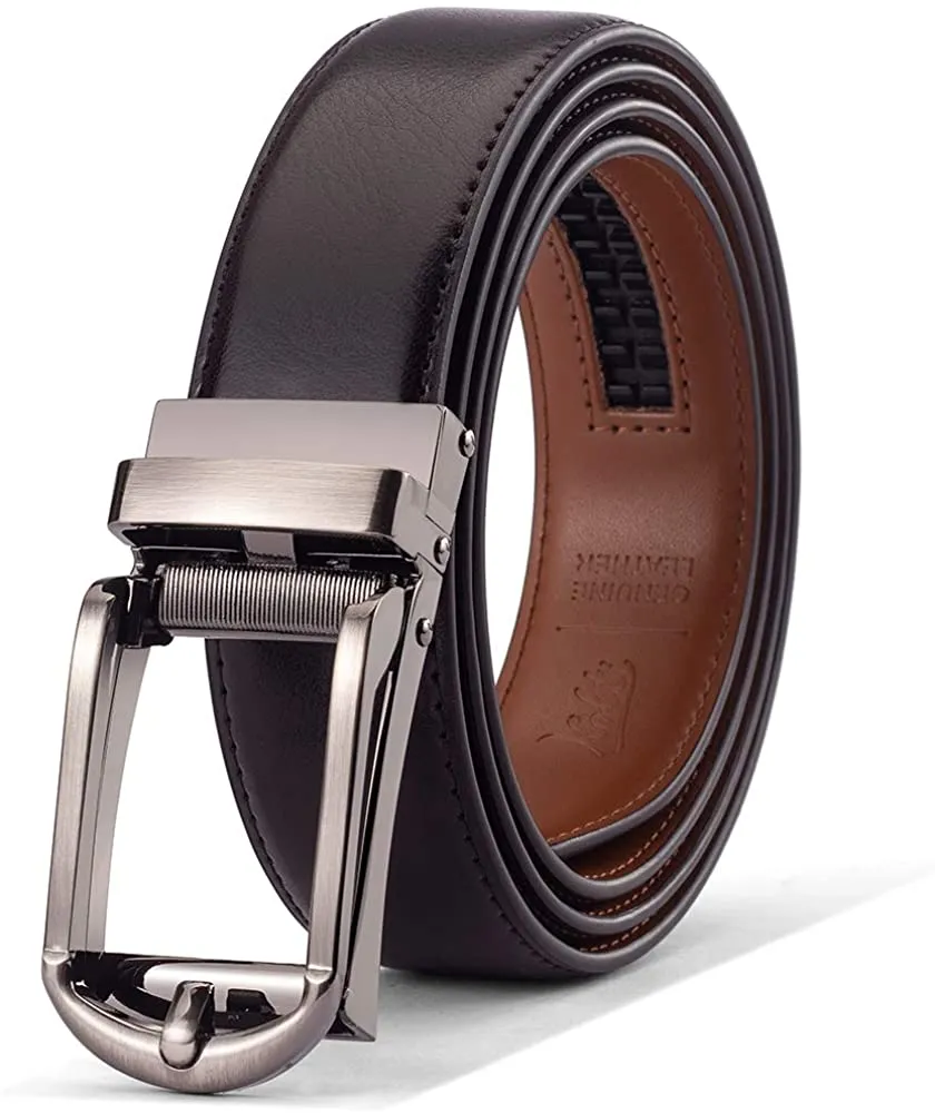 Men’s Genuine Leather Belt, Designer Dress Belt with Click Buckle & Elegant Gift Box, Basic Men's Accessories