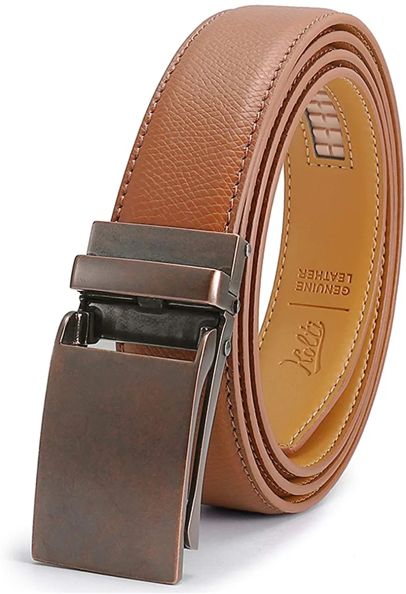 Men’s Genuine Leather Belt, Designer Dress Belt with Click Buckle & Elegant Gift Box, Basic Men's Accessories