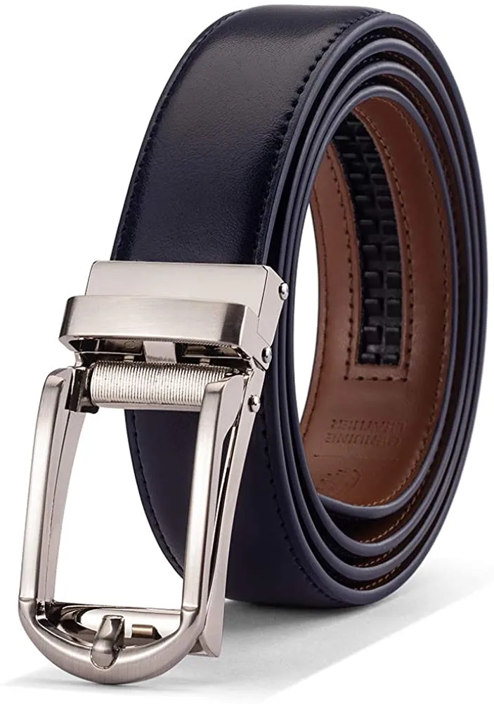 Men’s Genuine Leather Belt, Designer Dress Belt with Click Buckle & Elegant Gift Box, Basic Men's Accessories