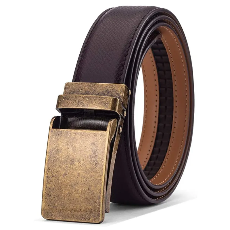 Men’s Genuine Leather Belt, Designer Dress Belt with Click Buckle & Elegant Gift Box, Basic Men's Accessories